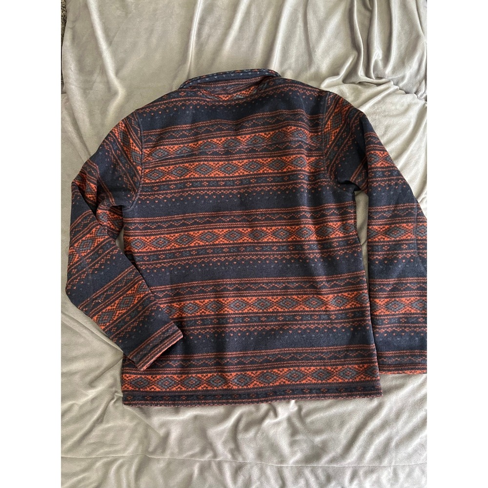 The North Face Mens Fair Isle Fleece Quarter Zip Pullover Orange Navy Blue M - Picture 10 of 11